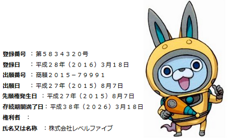 妖怪ウォッチのUSAピョンの登録商標
