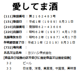 愛してま酒の商標登録